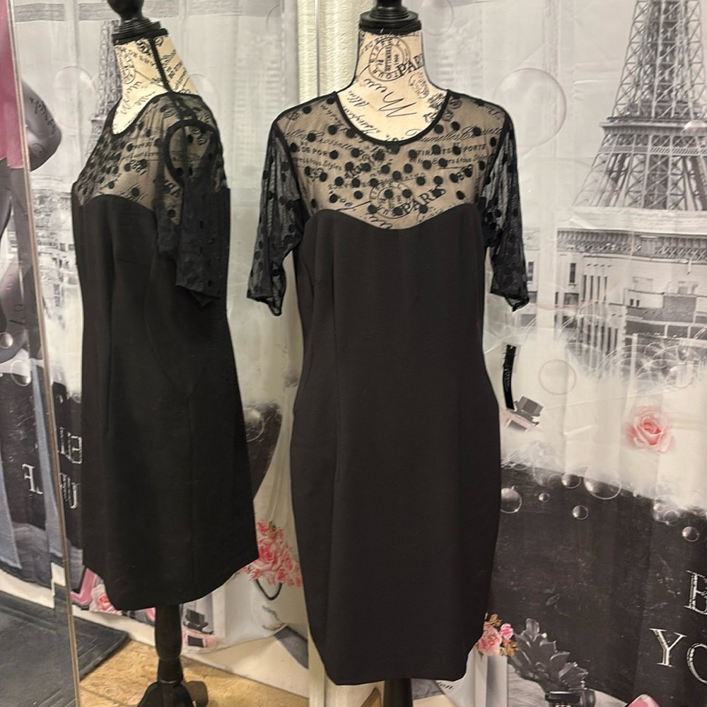 NWT Tahari Arthur Levine Polka Dot Illusion Sheath Dress